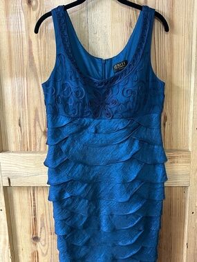 Ignite Evenings Teal Blue Tiered Cocktail Dress – Soutache Bodice